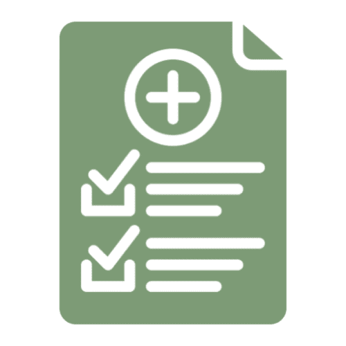 Document icon with checkmarks and plus sign.