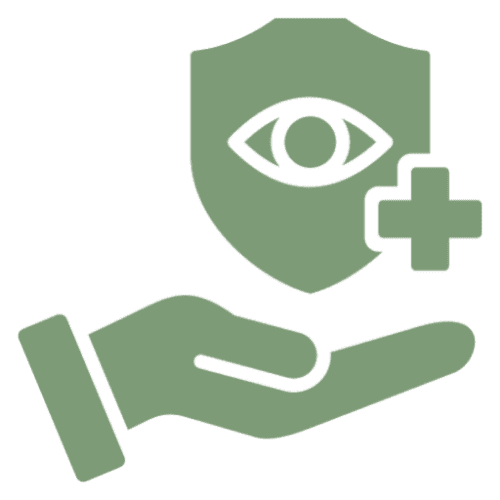 Eye symbol on shield above hand.
