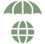 Green parachute and globe on black background.