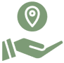 Hand holding location pin icon.
